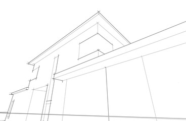 Architectural sketch of a house 3d illustration