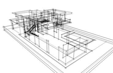 Obraz premium Architectural sketch of a house 3d illustration