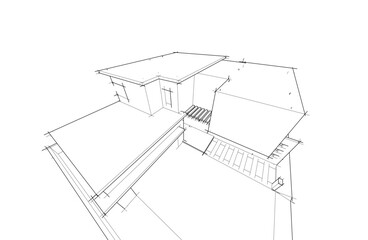 Architectural sketch of a house 3d illustration