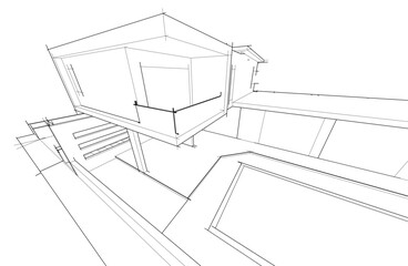 Architectural sketch of a house 3d illustration