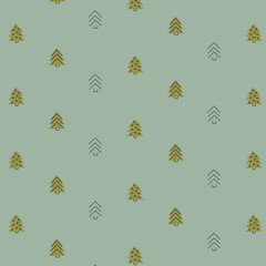 Winter seamless pattern with christmas trees on blue background. Christmas tree hand drawn illustrations. Design for textile, fabric, wallpaper, wrapping, giftwrap, paper, scrapbook, packaging.