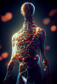 Man is neurons. The figure of a man from neurons. Technologies of the future creation of the human body. Digital illustration.