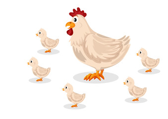 Illustration of a Mother Hen with Her Chicks isolated on white background