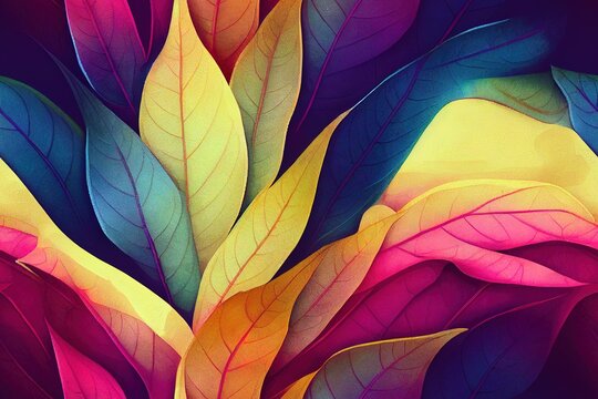Seamless colorful abstract Leaf digital texture sumar pattern on background