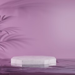3D Background Product Display Podium, 3D illustration marble stone and purple wall podium display