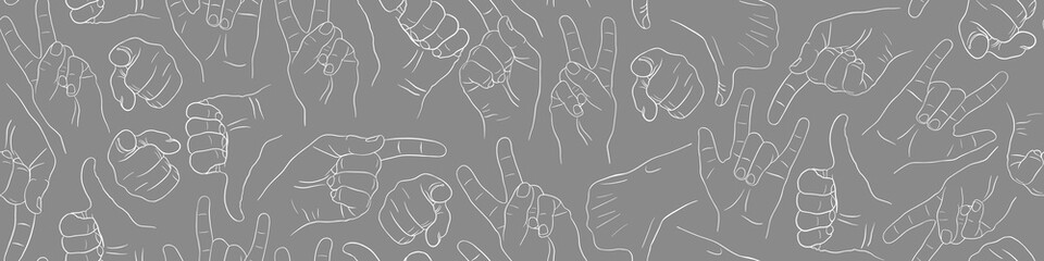 Seamless pattern with hand drawn gestures on gray background. Vector illustration.