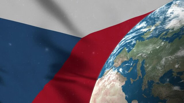 Flag of the Czech Republic and Czech Republic Map on Earth Globe 4K