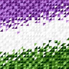 Abstract background of small colorful purple, white and green triangles. Flag of genderqueer pride. Sexual identification.