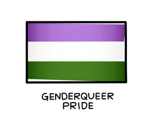 Flag of genderqueer pride. A colorful logo of one of the LGBT flags. Purple, white and green brush strokes, drawn by hand. Black outline