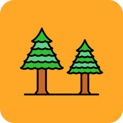 Pine Tree Multicolor Round Corner Filled Line Icon