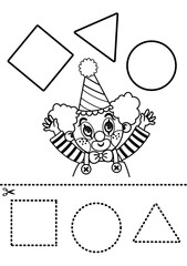 Cutting geometric shapes and placing them in the right place practice for kids.