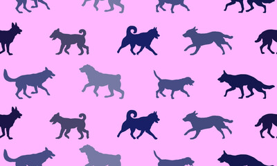 Seamless pattern. Dogs various breeds in different poses. Endless texture. Design for fabric, decor, wallpaper, wrapping paper, surface design.