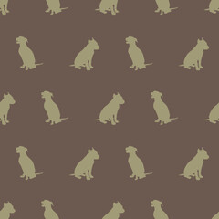 Fototapeta na wymiar Seamless pattern. Endless texture. Sitting amstaff puppy, german pinscher. Dog silhouette. Design for wrapping paper, fabric, decor, surface design.