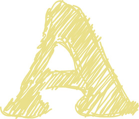 Hand drawn yellow chalk alphabet letter uppercase A