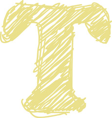 Hand drawn yellow chalk alphabet letter uppercase T