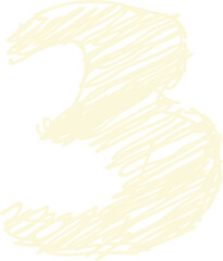 Fototapeta na wymiar Hand drawn yellow chalk letter number three