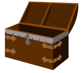 treasure illustration.Gold Treasures in Old Wooden Chest and Fabric Bag