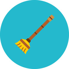 Broom Multicolor Circle Flat Icon
