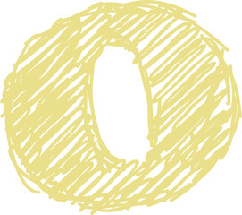 Hand drawn yellow chalk alphabet letter lowercase o