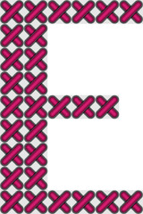 Cross stitch style typographic alphabet letter uppercase E