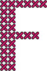 Cross stitch style typographic alphabet letter uppercase F