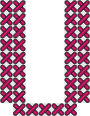 Cross stitch style typographic alphabet letter uppercase U
