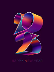 New year 2023. 3D colorful lettering design. Bright greeting card.