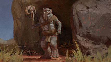 Digital 3d illustration of a caveman troll creature for role playing games - fantasy painting