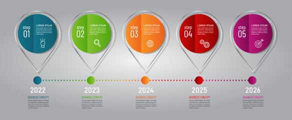 5 steps business infographic 3 d, 
pin style, Glass design, can be used for workflow layout, diagram, annual report, web design.Creative banner, label vector, Banner design, pin map.