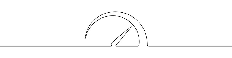 Continuous linear drawing of speedometer. Speedometer silhouette. Abstract background drawn with one line. Vector illustration.