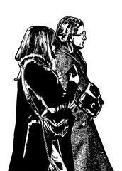 Women walking isolated gaphic