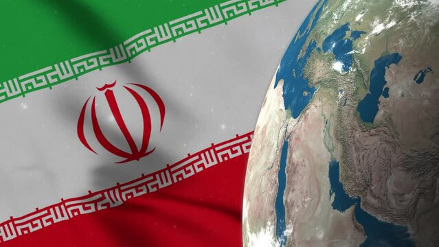 Iran Flag and Iran Map on Earth Globe 4K