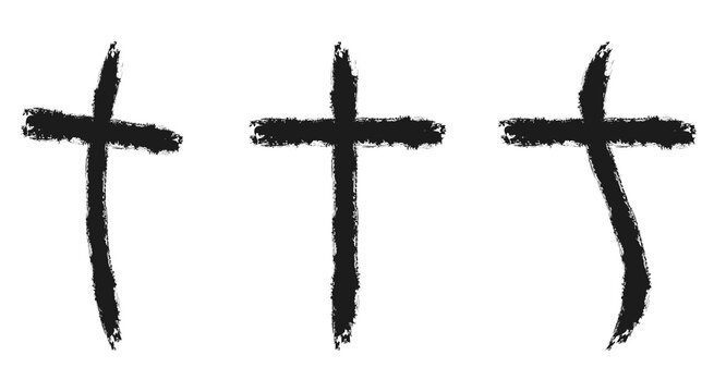 Cross icon. Set of grunge christian crosses. Religion symbols. Vector illustration.
