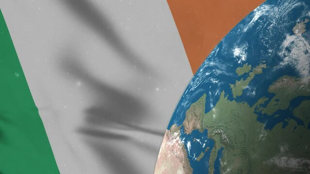 Ireland Flag and Ireland Map on Earth Globe