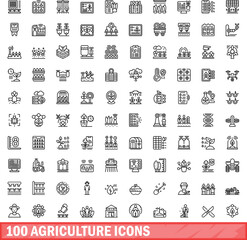 100 agriculture icons set. Outline illustration of 100 agriculture icons vector set isolated on white background