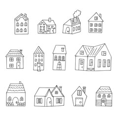Houses set vector illustration, hand drawing doodles