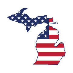 Michigan state map shape with USA flag