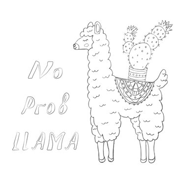 vector image of llama with cactus