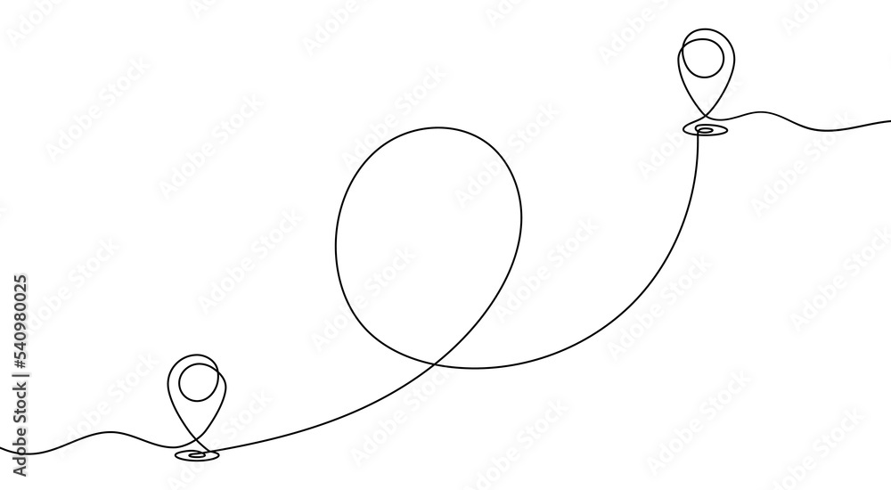 Aufkleber map pin line background. one line drawing background. continuous line drawing of route. vector illus