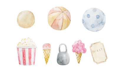 cute childish set with circus elements, party, perfomance collection, clipart © Ilona