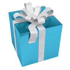 Blue christmas gift isolated on transparent background. 3D rendering present with bow for Xmas