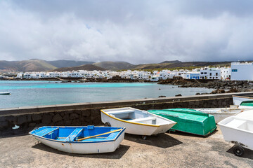 Fototapeta na wymiar Picturesque Punta Mujeres with white architecture and natural pools, Lanzarote, Canary Islands, Spain
