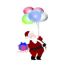 Happy new year. illustration Santa Claus and gift and balloon on transparent background.