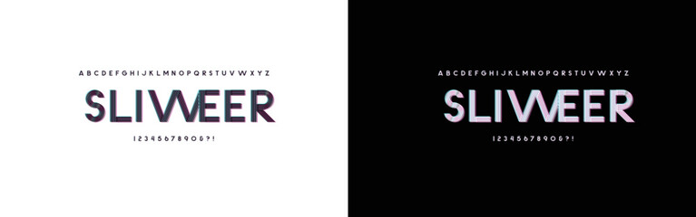 Vector Futuristic Distorted Font. Trendy style lettering typeface. Green and red channels. Latin letters from A to Z and numbers from 0 to 9. Alphabet and Illustration.
