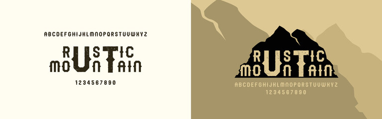 Rough Condensed Font. Works well at small sizes. Outdoor typography idea. Unique design font. Alphabet Illustration