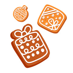 gingerbread in the form of gifts with white icing