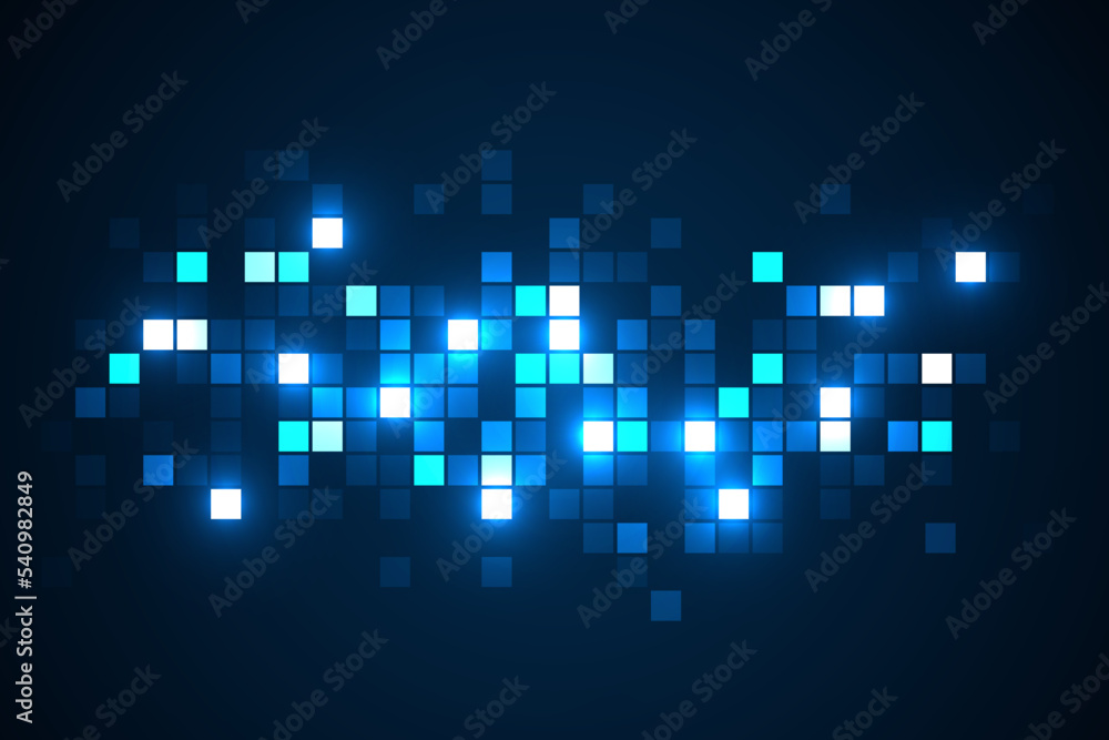 Poster digital technology background. digital data square blue pattern pixel background