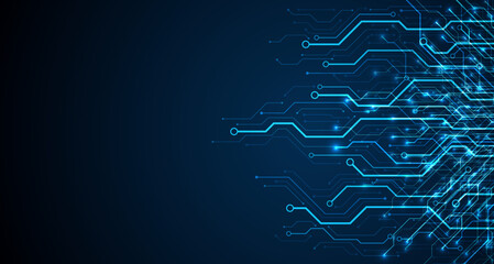 Circuit board. Motherboard. Blue technology background.