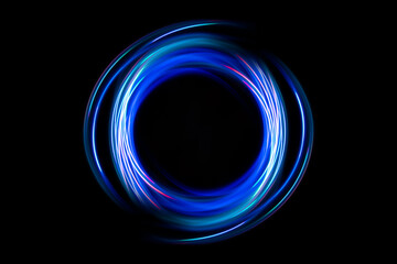 Neon design circle element lights glow and flash technology abstract background.