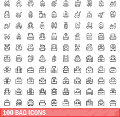 100 bag icons set. Outline illustration of 100 bag icons vector set isolated on white background